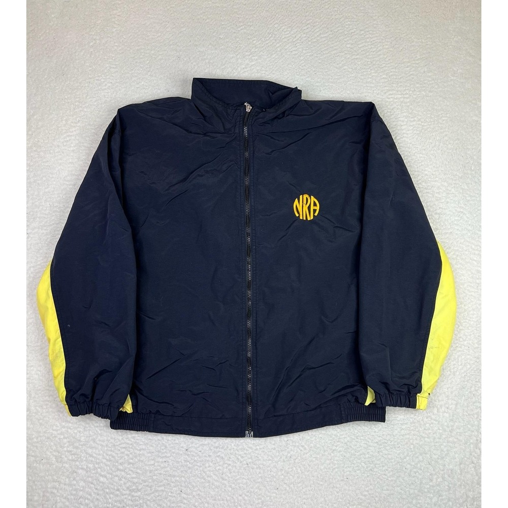 NRA Gear Jacket Mens Large Blue Windbreaker Full Zip Lined Outdoor Hunting